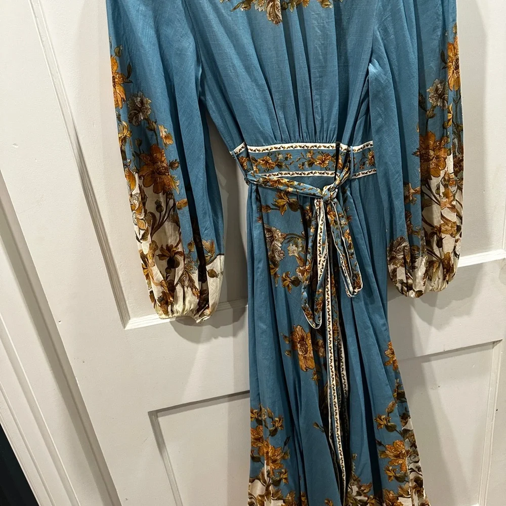 Zimmermann Teal and Gold Floral Long Sleeve Dress, Chintz, $880 - Picture 8 of 9